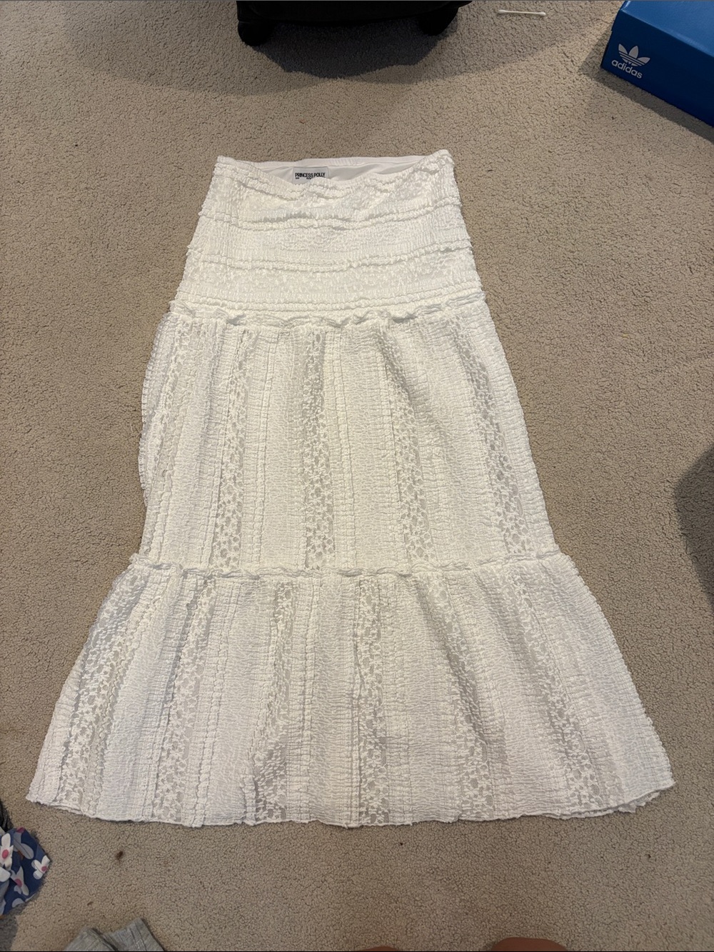 Princess Polly White Textured Tiered Maxi Skirt